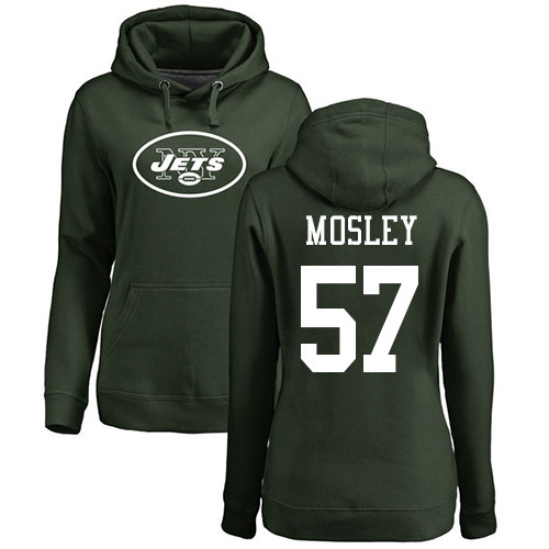 New York Jets Green Women C.J. Mosley Name and Number Logo NFL Football #57 Pullover Hoodie Sweatshirts->new york jets->NFL Jersey